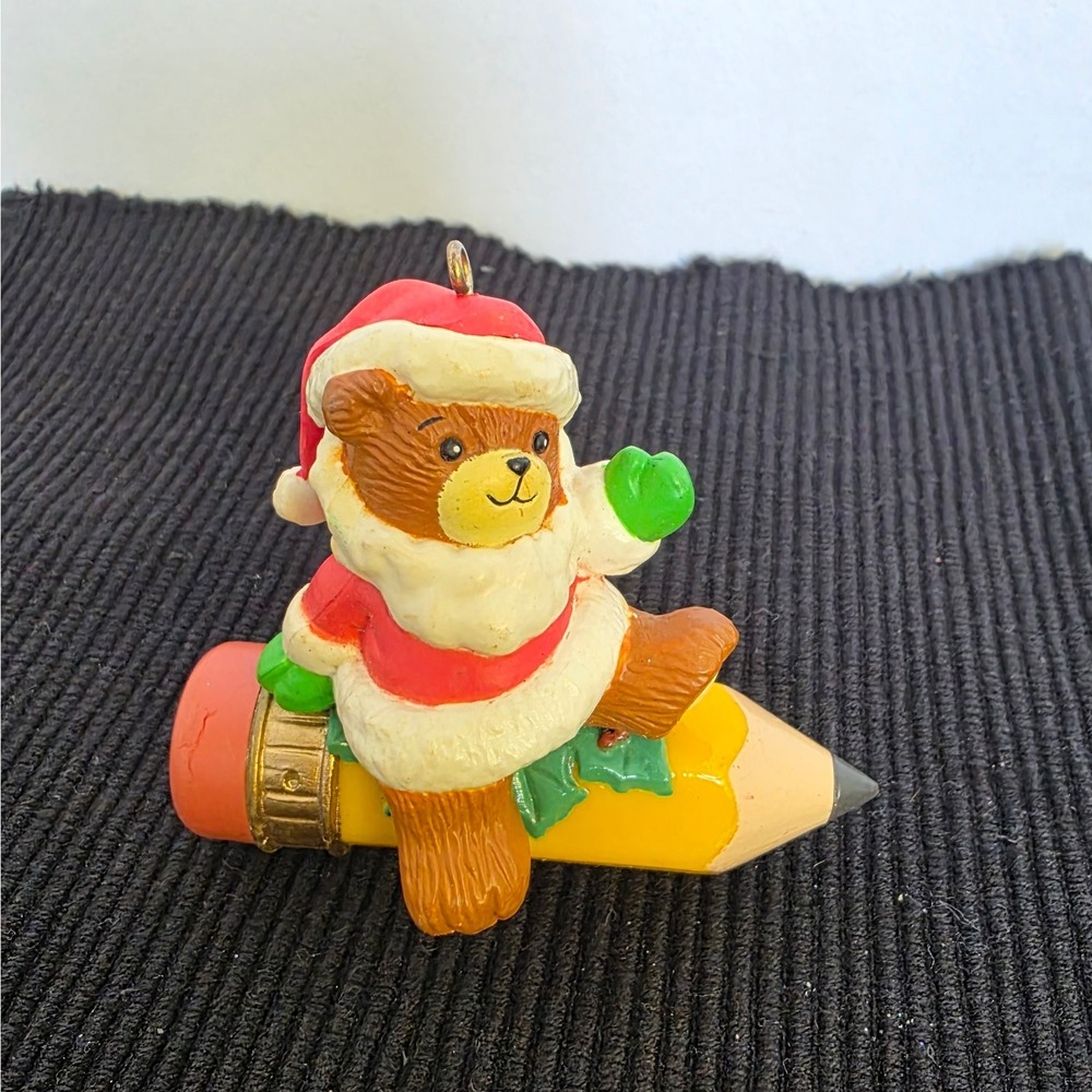 Lucy Rigg Enesco 1988 Merry Christmas Teacher Teddy Bear Pencil Ornament